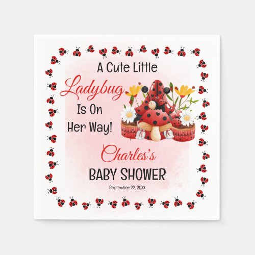 A Cute Little Ladybug Is On Her Way Baby Shower Napkins