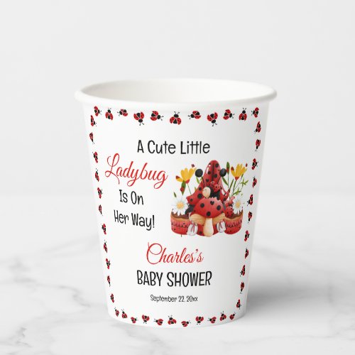 A Cute Little Ladybug Is On Her Way Baby Shower Paper Cups