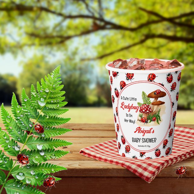 A Cute Little Ladybug Is On Her Way Baby Shower Paper Cups ("A Cute Little Ladybug Is On Her Way!" Girl Baby Shower Paper Cups)