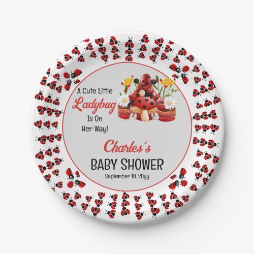 A Cute Little Ladybug Is On Her Way Baby Shower Paper Plates