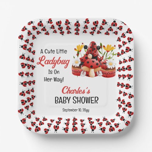 A Cute Little Ladybug Is On Her Way Baby Shower Paper Plates