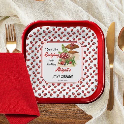 A Cute Little Ladybug Is On Her Way Baby Shower Paper Plates