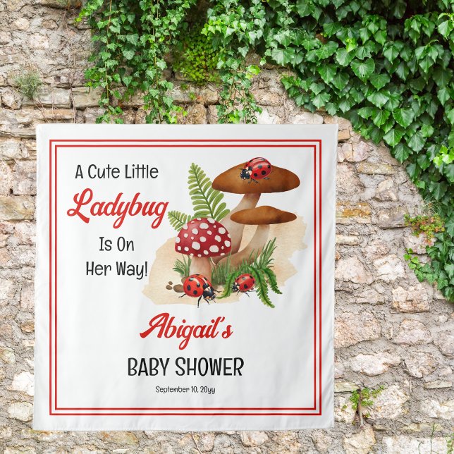 A Cute Little Ladybug Is On Her Way Baby Shower Tapestry ("A Cute Little Ladybug Is On Her Way!" Girl Baby Shower Backdrop Tapestry)