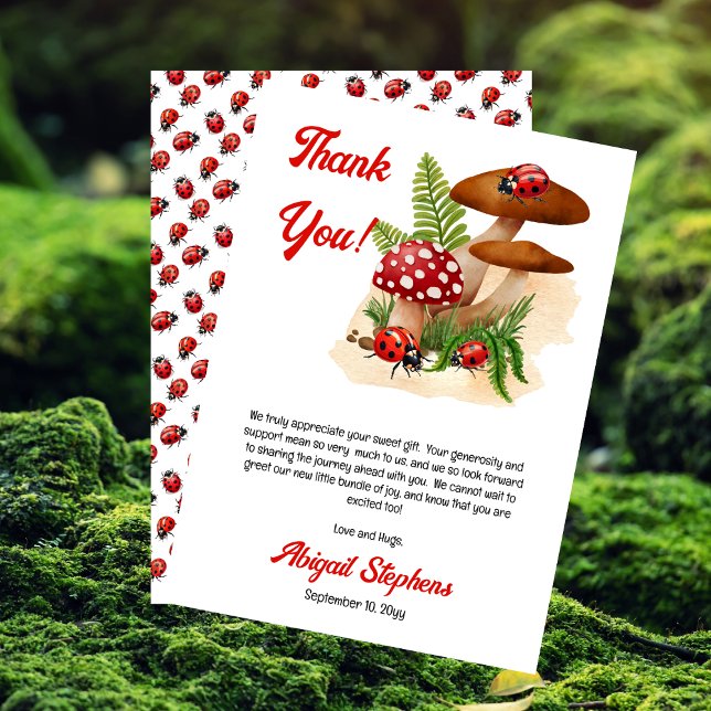 A Cute Little Ladybug Is On Her Way Baby Shower Thank You Card (A Cute Little Ladybug Girl Baby Shower "Thank You" Card)