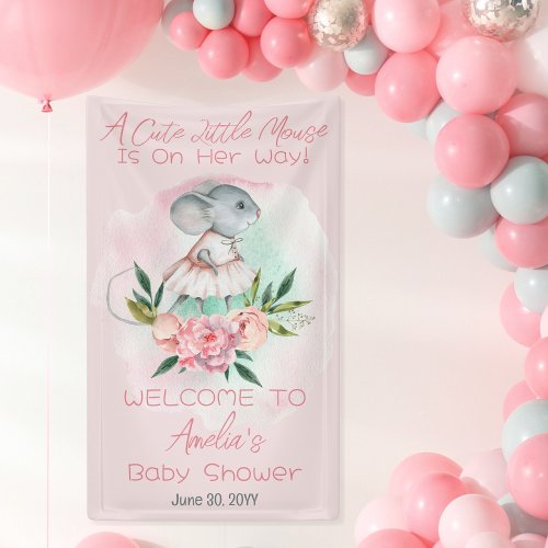 A Cute Little Mouse Is On Her Way Girl Baby Shower Banner