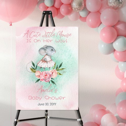 A Cute Little Mouse Is On Her Way Girl Baby Shower Foam Board