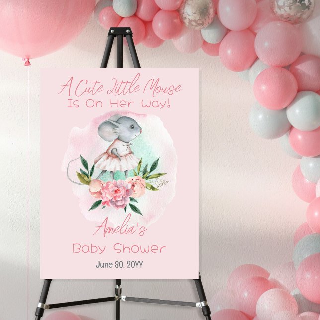 A Cute Little Mouse Is On Her Way Girl Baby Shower Foam Board (Creator Uploaded)