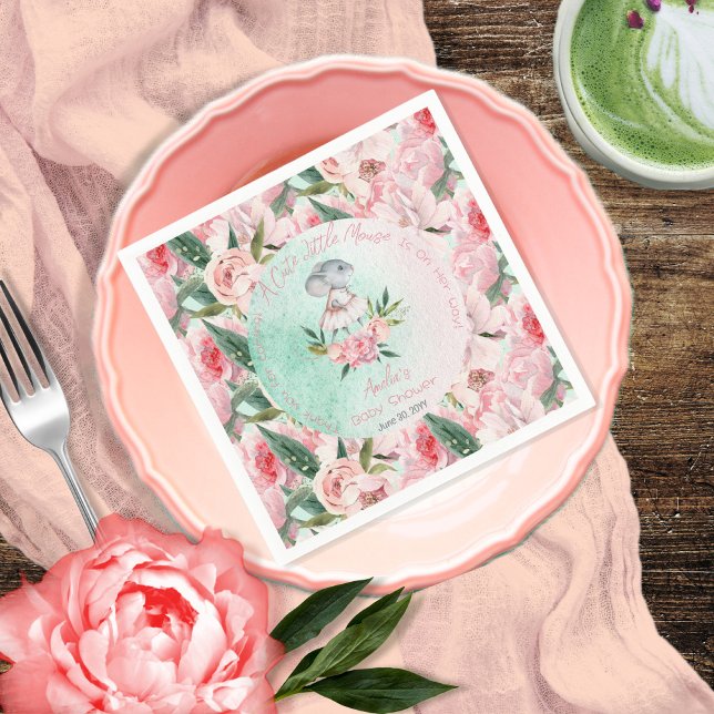 A Cute Little Mouse Is On Her Way Girl Baby Shower Napkins (Creator Uploaded)