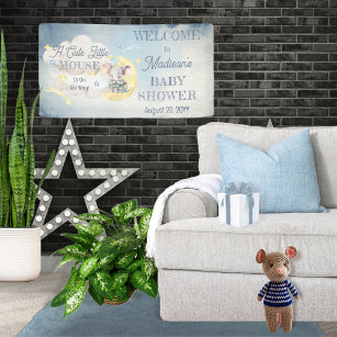 A Cute Little Mouse Is On His Way Boy Baby Shower Banner