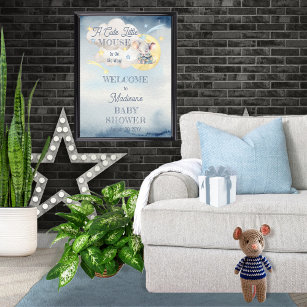 A Cute Little Mouse Is On His Way Boy Baby Shower Poster