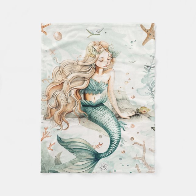 A Cute Mermaid Fleece Blanket (Front)