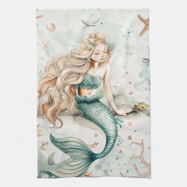 A Cute Mermaid Kitchen Towel (Vertical)