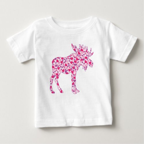 A Cute Moose made up in little pink hearts Baby T_Shirt