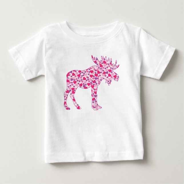 A Cute Moose made up in little pink hearts Baby T-Shirt (Front)