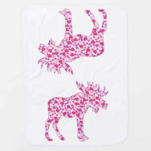A Cute Moose made up of little pink hearts Baby Blanket