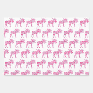A Cute moose made up of little pink hearts of love Wrapping Paper Sheets