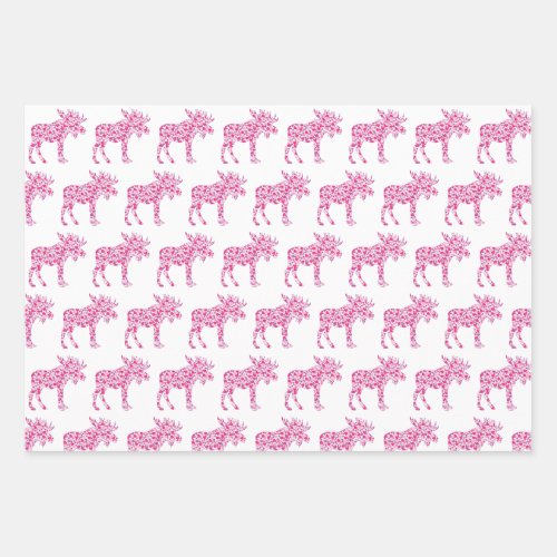 A Cute moose made up of little pink hearts of love Wrapping Paper Sheets