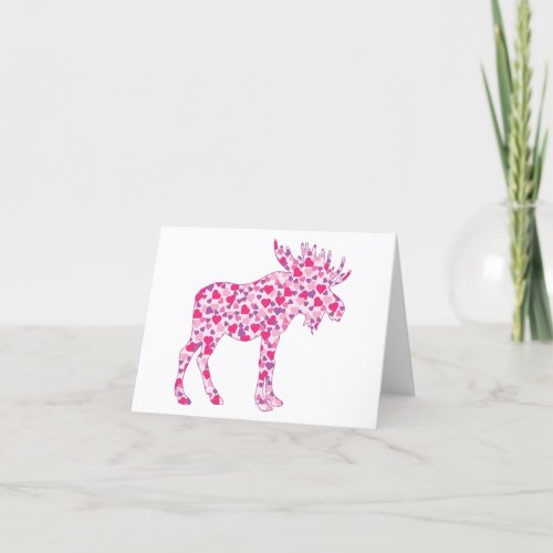 A cute moose made up of little pink hearts thank you card