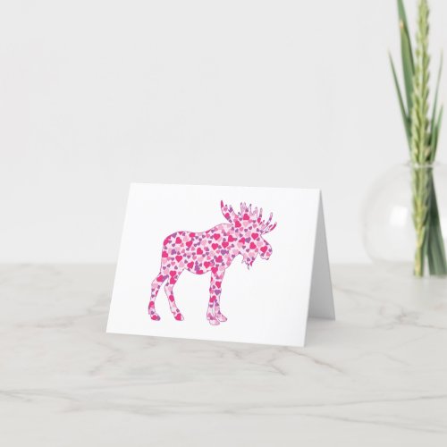 A cute moose made up of little pink hearts thank you card