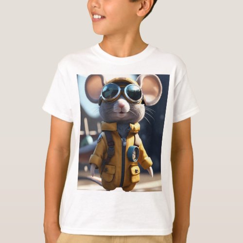 a cute mouse pilot wearing aviator goggles unreal T_Shirt