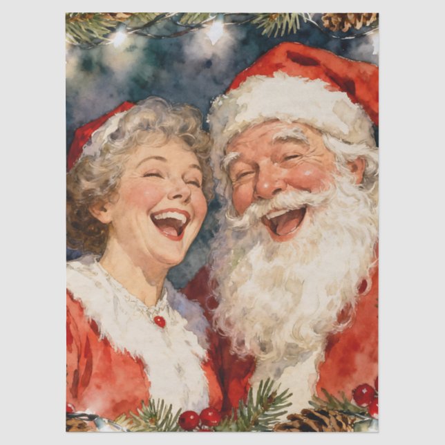 A Cute Mr and Mrs Claus Christmas Tissue Paper (Front)