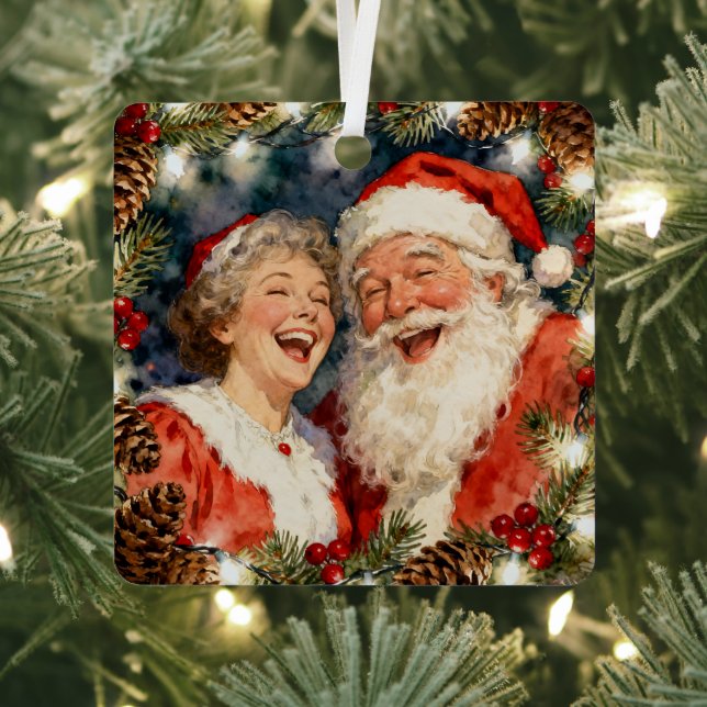A Cute Mr and Mrs Claus Holiday Poem Personalized Metal Ornament (Insitu)
