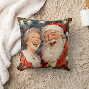 A Cute Mr and Mrs Claus Old-Fashioned Christmas Throw Pillow