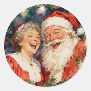 A Cute Mr and Mrs Claus Vintage Christmas Classic Round Sticker