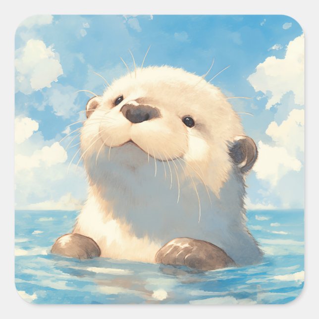 A Cute Otter Watery Wonderland Square Sticker (Front)