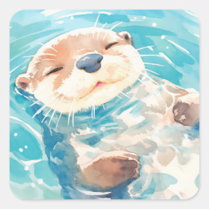 A Cute Otter Watery World Square Sticker