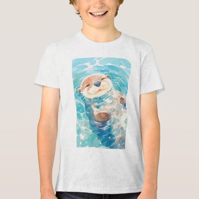 A Cute Otter Watery World Tri-Blend Shirt (Front)