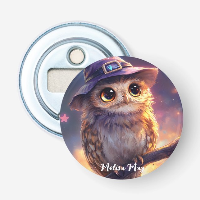 A Cute Owl Wearing a Witch Hat  Bottle Opener (Front)
