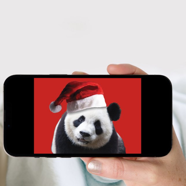 A Cute Panda Bear Wearing a Santa Claus Hat Holiday Card (Front Digital)