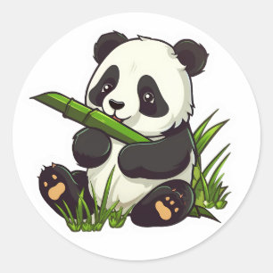 A cute panda is eating bamboo sticker