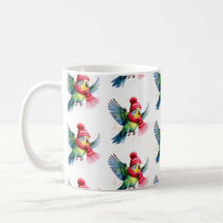 A Cute Parakeet in a Winter Hat and Scarf Mug