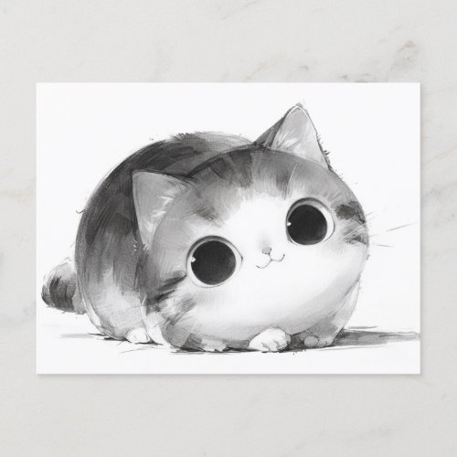 A cute pencil_drawing cat _ 2 postcard