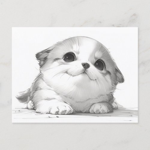 A cute pencil_drawing dog _ 2 postcard