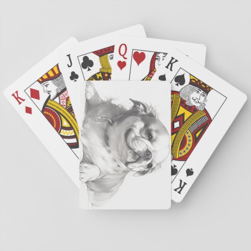 A cute pencil_drawing dog playing cards
