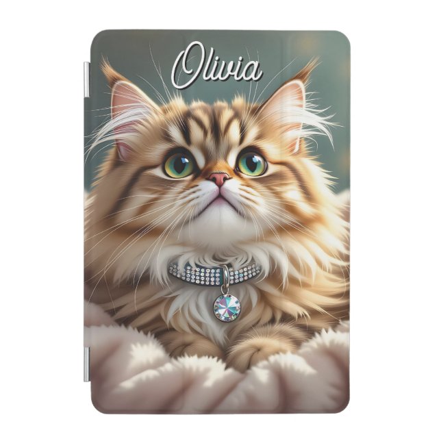 A Cute Personalized Fluffy Tabby Cat iPad Mini Cover (Front)