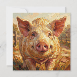 A cute Pig on a Muddy Farm Holiday Card