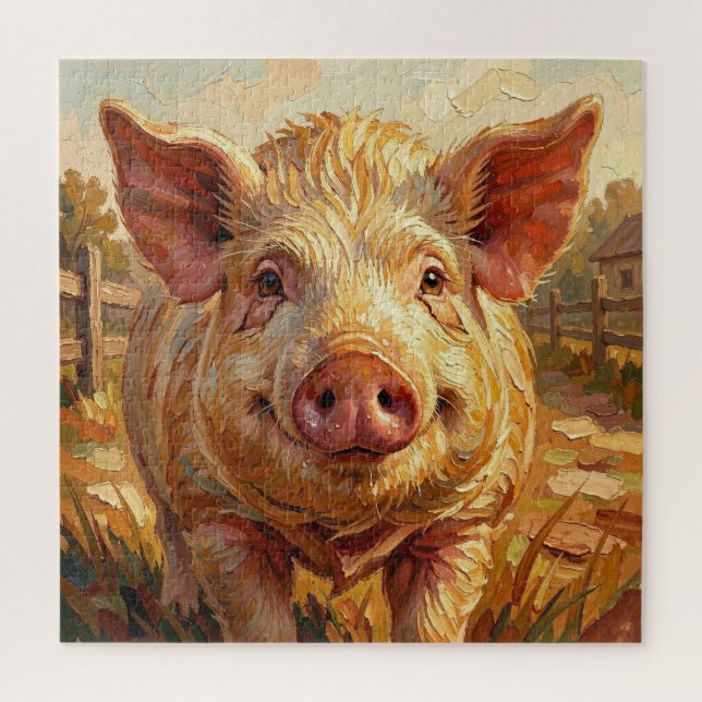 A cute Pig on a Muddy Farm Jigsaw Puzzle (Vertical)