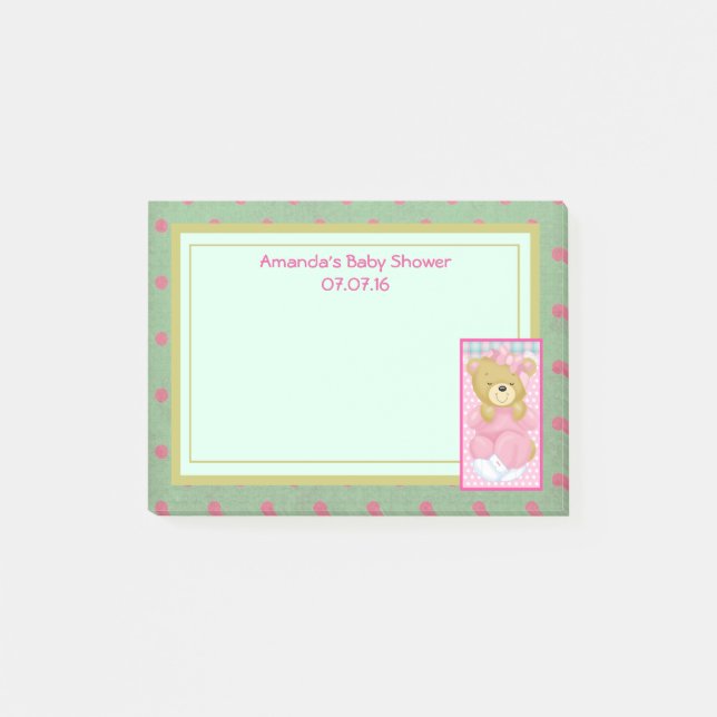 A Cute Pink Bear Baby Shower Post-it Notes (Front)