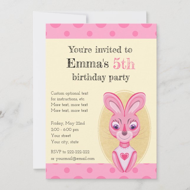 A cute pink bunny invitations for a little girl (Front)