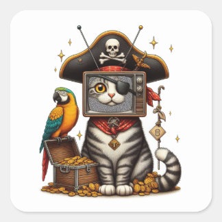 A cute Pirate Cat with TV on head Square Sticker