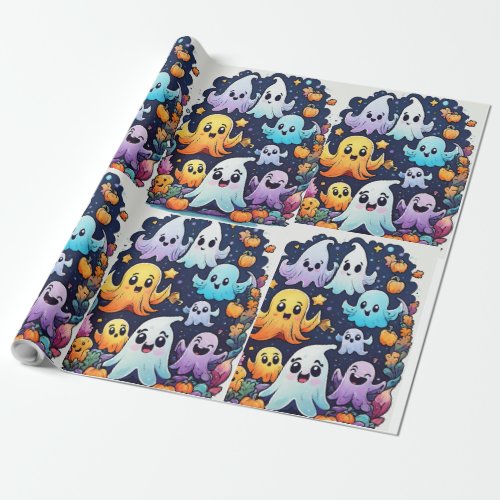 A cute playful cartoon ghost  wrapping paper