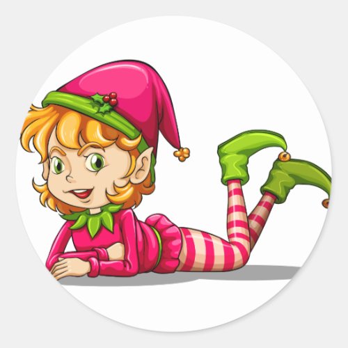 A cute playful elf classic round sticker