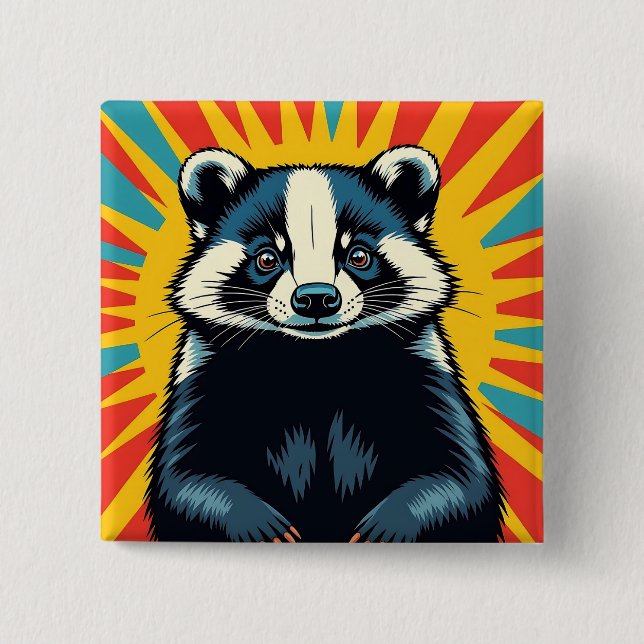 A Cute Pop Art Badger Button (Front)