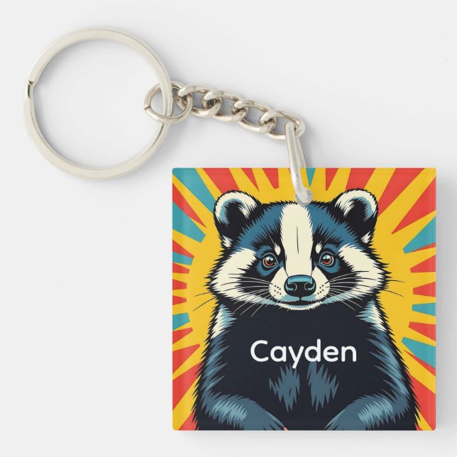 A Cute Pop Art Badger Personalized Keychain (Front)