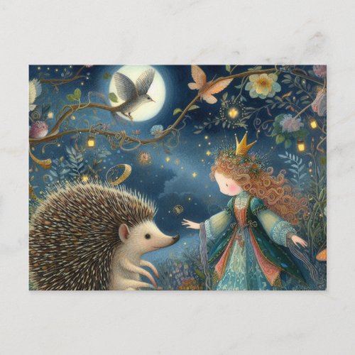 A Cute Princess and the Hedgehog Fantasy Postcard