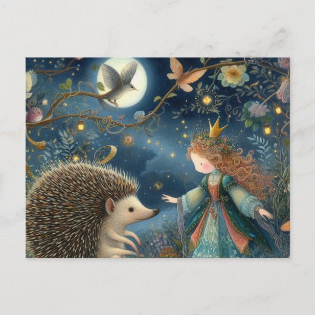 A Cute Princess and the Hedgehog Fantasy Postcard (Front)